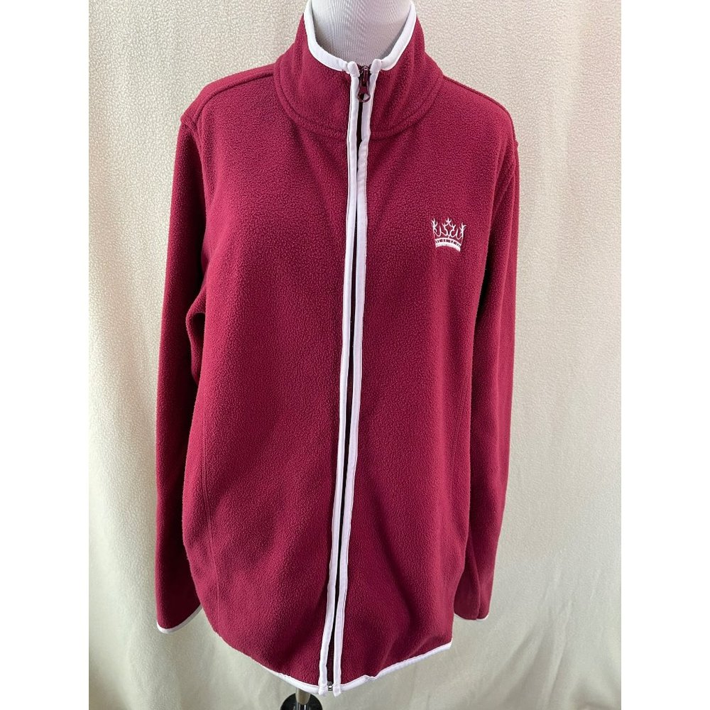 Baltic Vintage Red Fleece White Trim Crown Embroidered Zip Lightweight Jacket XL